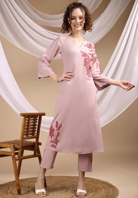 Pink Embroidery Viscose Co-Ord Set