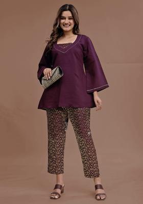 Wine Solid Silk Co-Ord Set