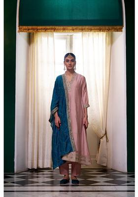 Pink Embroidery Silk Anarkali Set