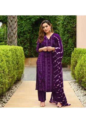 Purple Printed Rayon Kurta Set
