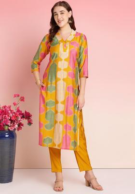 Multicolor Printed Rayon Kurta Set