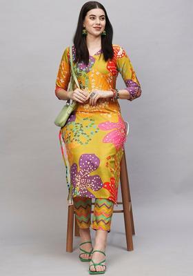 Multicolor Printed Rayon Kurta Set