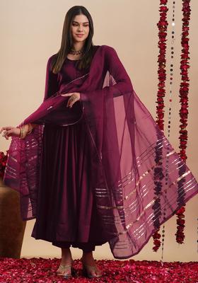 Deep Wine Solid Rayon Anarkali Set