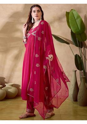 Rani Pink Embroidery Georgette Kurta Set