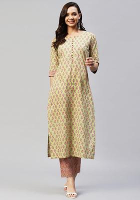 Green Floral Print Rayon Kurta Set