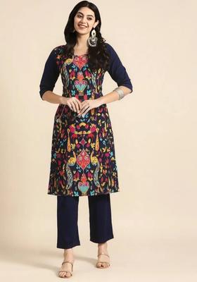 Multicolor Printed Crepe Kurta Set