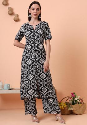 Black Floral Print Rayon Palazzo Set