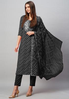 Black Embroidery Rayon Kurta Set