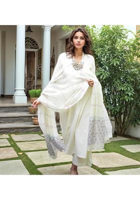 White Printed Rayon Angarkha Set