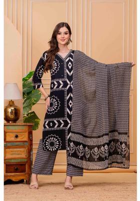Black Printed Cotton Kurta Set