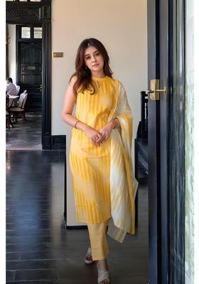 Sunshine Yellow Stripes Rayon Kurta Set