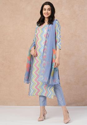 Pastel Blue Printed Rayon Kurta Set