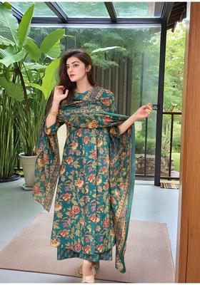 Green Floral Print Rayon Palazzo Set