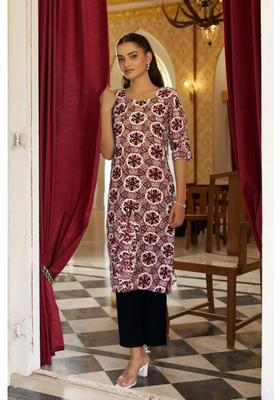 Maroon Floral Print Crepe Kurta Set