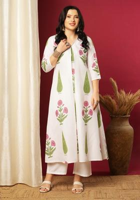White Floral Print Rayon Kurta Set
