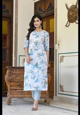 Green Floral Print Rayon Kurta Set