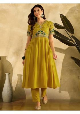 Yellow Embroidery Georgette Anarkali Set