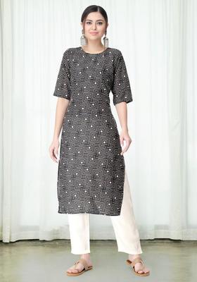 Black Printed Crepe Kurta Set