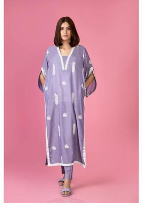 Purple Printed Rayon Kurta Set