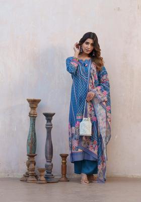 Purple Printed Cotton Kurta Set