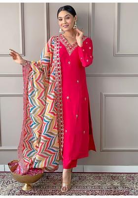 Pink Embroidery Cotton Kurta Set