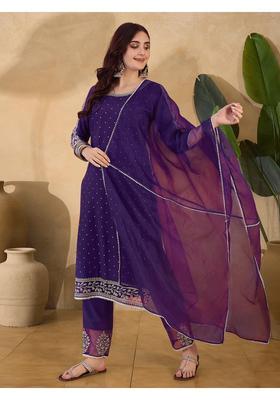 Purple Embroidery Silk Kurta Set