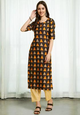 Black Printed Crepe Kurta Set