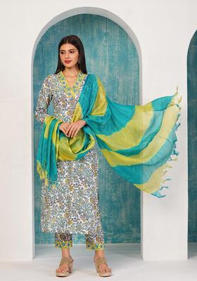 Multicolor Floral Print Cotton Kurta Set
