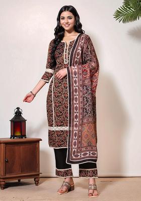 Black Floral Print Cotton Kurta Set
