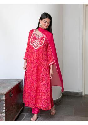Pink Embroidery Rayon Kurta Set