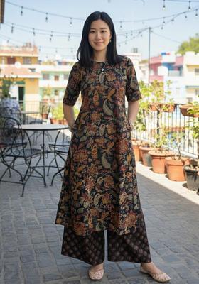 Black Floral Print Rayon Palazzo Set