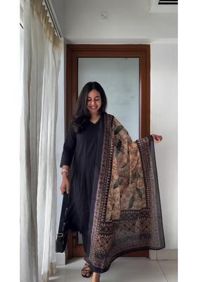 Black Solid Rayon Kurta Set