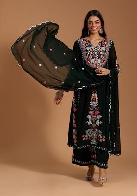 Green Embroidery Georgette Palazzo Set