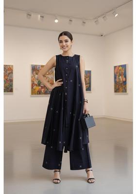 Navy Blue Embroidery Rayon Palazzo Set