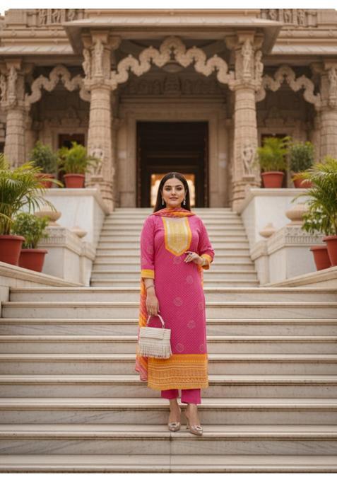 Pink Printed Rayon Kurta Set — view on Indya