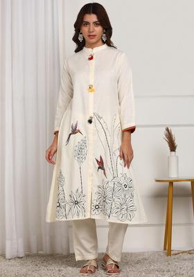 White Printed Cotton Kurta Set
