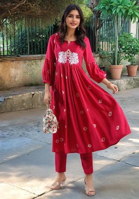 Pink Embroidery Rayon Anarkali Set