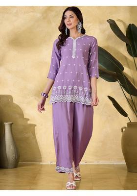 Lavender Embroidery Cotton Co-Ord Set