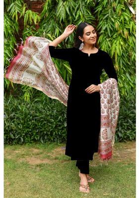 Black Solid Rayon Kurta Set