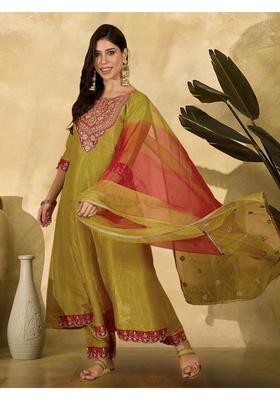 Yellow Embroidery Silk Anarkali Set