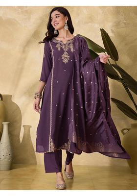 Purple Embroidery Chiffon Kurta Set