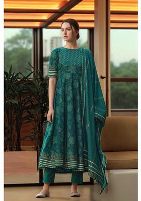 Green Printed Rayon Anarkali Set