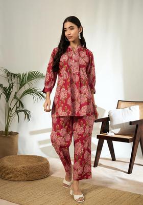 Red Floral Print Cotton Co-Ord Set