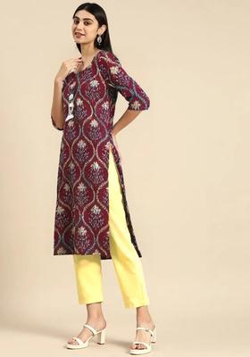 Red Floral Print Crepe Kurta Set