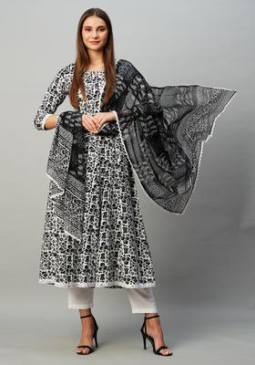 Black Printed Rayon Anarkali Set