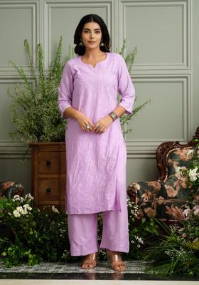 Lavender Embroidery Rayon Kurta Set