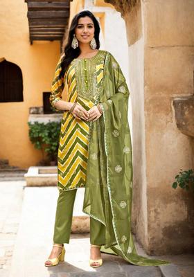 Green Embellished Cotton Kurta Set
