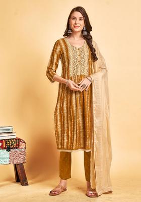 Brown Printed Cotton Kurta Set
