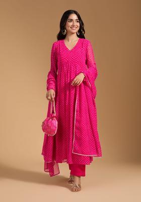Pink Printed Rayon Anarkali Set