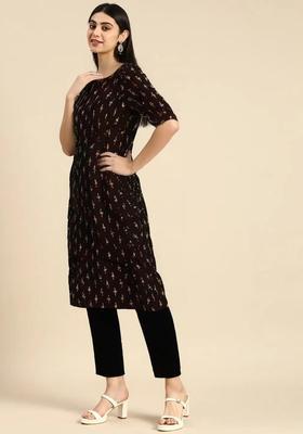 Black Printed Crepe Kurta Set